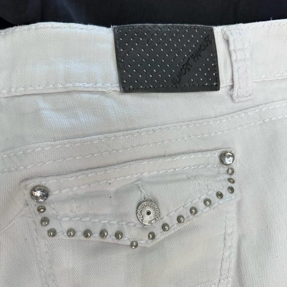 Almost Famous Destroyed Distressed White Studded Rhinestone Boyfriend Jeans 20 - Picture 9 of 13